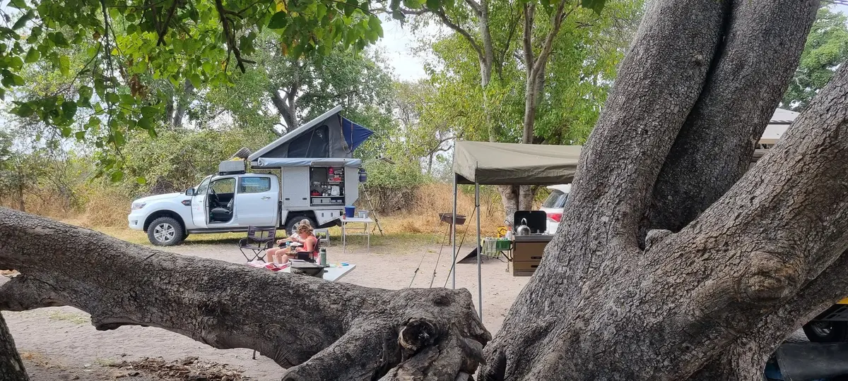 Fully equipped self-drive 4x4 at a Botswana campsite