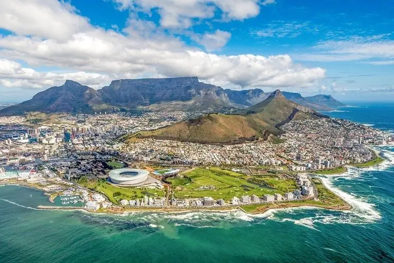 Aerial view of Cape Town, Table Mountain and the Atlantic coast